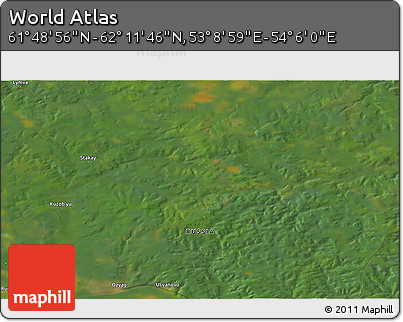 Satellite 3D Map of the Area around 62° 0' 21" N, 53° 37' 30" E