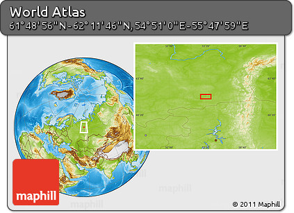 Physical Location Map of the Area around 62° 0' 21" N, 55° 19' 30" E
