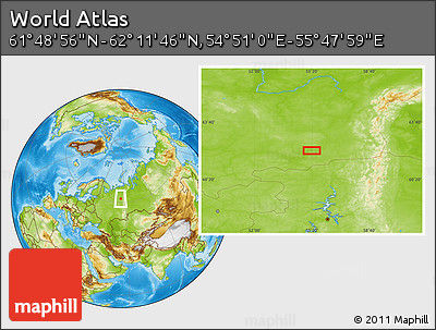 Physical Location Map of the Area around 62° 0' 21" N, 55° 19' 30" E