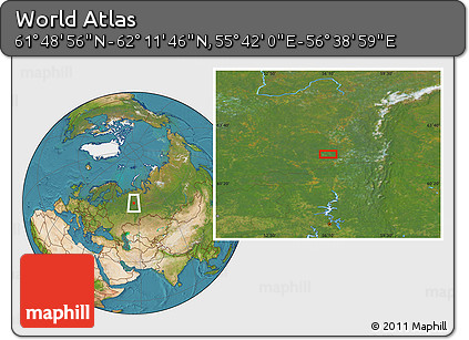 Satellite Location Map of the Area around 62° 0' 21" N, 56° 10' 29" E