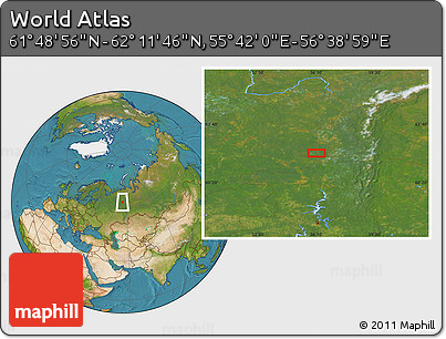 Satellite Location Map of the Area around 62° 0' 21" N, 56° 10' 29" E