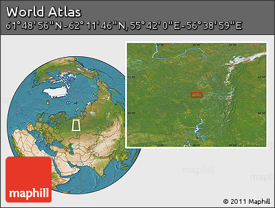 Satellite Location Map of the Area around 62° 0' 21" N, 56° 10' 29" E