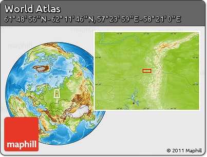 Physical Location Map of the Area around 62° 0' 21" N, 57° 52' 30" E