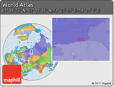 Political Location Map of the Area around 62° 0' 21" N, 57° 52' 30" E