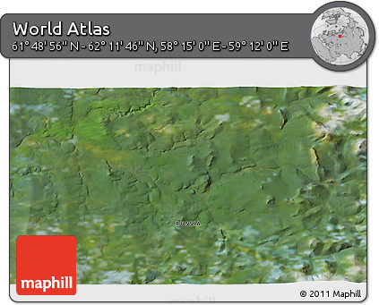 Satellite 3D Map of the Area around 62° 0' 21" N, 58° 43' 30" E