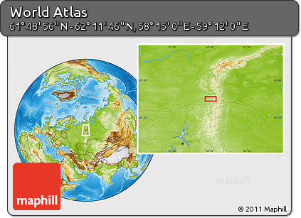 Physical Location Map of the Area around 62° 0' 21" N, 58° 43' 30" E