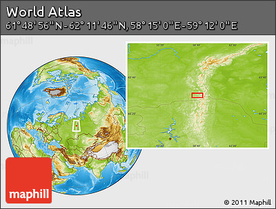 Physical Location Map of the Area around 62° 0' 21" N, 58° 43' 30" E