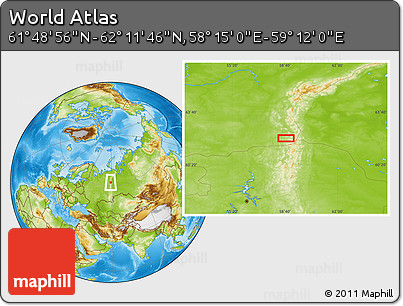 Physical Location Map of the Area around 62° 0' 21" N, 58° 43' 30" E