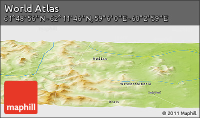 Physical Panoramic Map of the Area around 62° 0' 21" N, 59° 34' 30" E