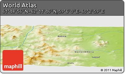Physical Panoramic Map of the Area around 62° 0' 21" N, 59° 34' 30" E