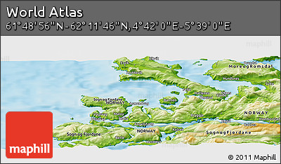 Physical Panoramic Map of the Area around 62° 0' 21" N, 5° 10' 30" E