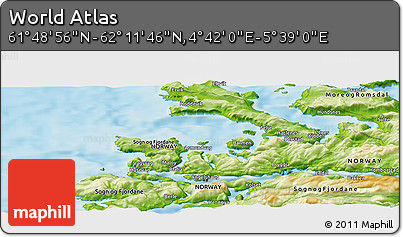 Physical Panoramic Map of the Area around 62° 0' 21" N, 5° 10' 30" E