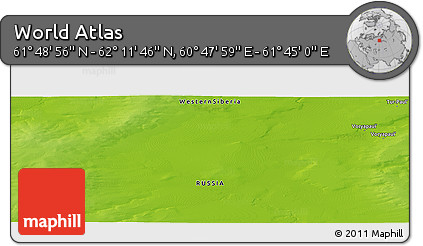 Physical Panoramic Map of the Area around 62° 0' 21" N, 61° 16' 29" E