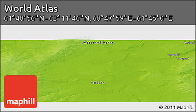 Physical Panoramic Map of the Area around 62° 0' 21" N, 61° 16' 29" E