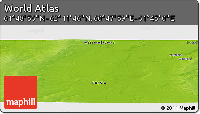 Physical Panoramic Map of the Area around 62° 0' 21" N, 61° 16' 29" E