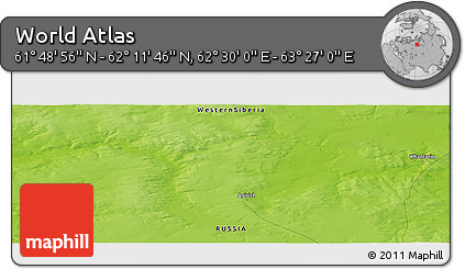 Physical Panoramic Map of the Area around 62° 0' 21" N, 62° 58' 30" E