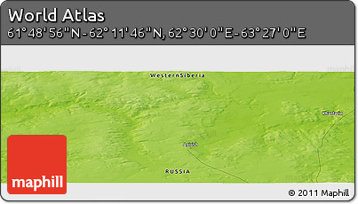 Physical Panoramic Map of the Area around 62° 0' 21" N, 62° 58' 30" E