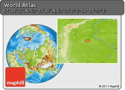 Physical Location Map of the Area around 62° 0' 21" N, 63° 49' 30" E