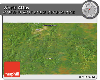 Satellite 3D Map of the Area around 62° 0' 21" N, 65° 31' 30" E