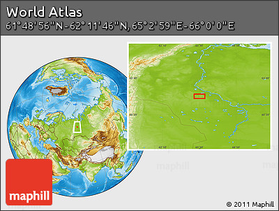 Physical Location Map of the Area around 62° 0' 21" N, 65° 31' 30" E
