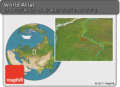 Satellite Location Map of the Area around 62° 0' 21" N, 65° 31' 30" E