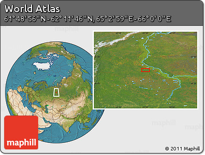 Satellite Location Map of the Area around 62° 0' 21" N, 65° 31' 30" E