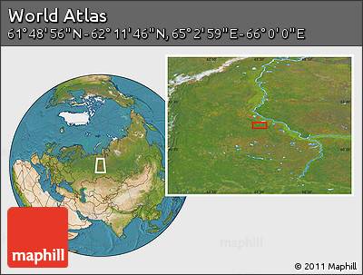 Satellite Location Map of the Area around 62° 0' 21" N, 65° 31' 30" E