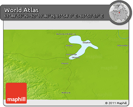 Physical 3D Map of the Area around 62° 0' 21" N, 66° 22' 30" E