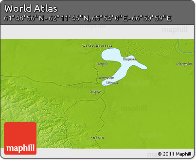 Physical 3D Map of the Area around 62° 0' 21" N, 66° 22' 30" E
