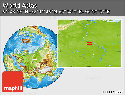 Physical Location Map of the Area around 62° 0' 21" N, 66° 22' 30" E