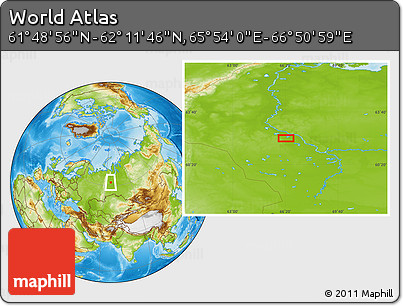 Physical Location Map of the Area around 62° 0' 21" N, 66° 22' 30" E