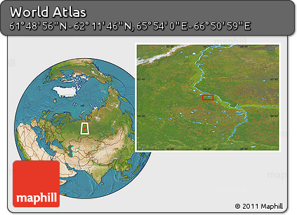 Satellite Location Map of the Area around 62° 0' 21" N, 66° 22' 30" E