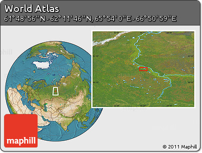 Satellite Location Map of the Area around 62° 0' 21" N, 66° 22' 30" E