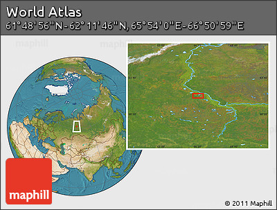 Satellite Location Map of the Area around 62° 0' 21" N, 66° 22' 30" E