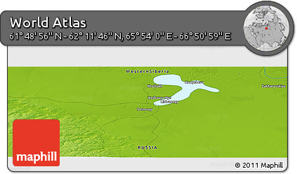 Physical Panoramic Map of the Area around 62° 0' 21" N, 66° 22' 30" E