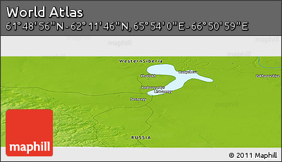 Physical Panoramic Map of the Area around 62° 0' 21" N, 66° 22' 30" E