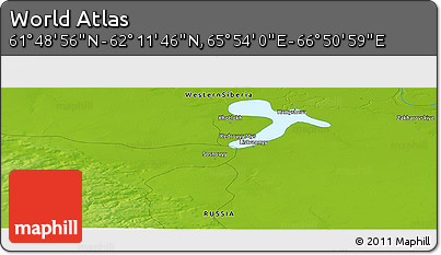 Physical Panoramic Map of the Area around 62° 0' 21" N, 66° 22' 30" E