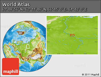 Physical Location Map of the Area around 62° 0' 21" N, 67° 13' 29" E