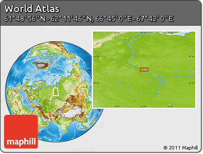 Physical Location Map of the Area around 62° 0' 21" N, 67° 13' 29" E