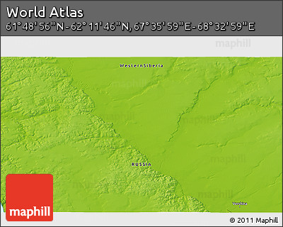 Physical 3D Map of the Area around 62° 0' 21" N, 68° 4' 29" E
