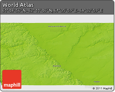 Physical 3D Map of the Area around 62° 0' 21" N, 68° 4' 29" E