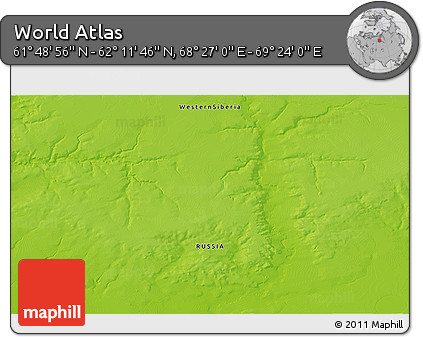 Physical 3D Map of the Area around 62° 0' 21" N, 68° 55' 30" E