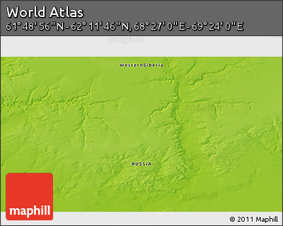 Physical 3D Map of the Area around 62° 0' 21" N, 68° 55' 30" E