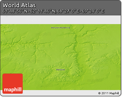 Physical 3D Map of the Area around 62° 0' 21" N, 68° 55' 30" E