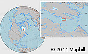 Gray Location Map of the area around 62° 0' 21" N, 68° 46' 30" W, hill shading