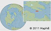 Savanna Style Location Map of the area around 62° 0' 21" N, 68° 46' 30" W, hill shading