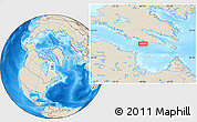 Shaded Relief Location Map of the area around 62° 0' 21" N, 68° 46' 30" W