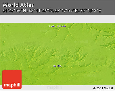 Physical 3D Map of the Area around 62° 0' 21" N, 69° 46' 30" E