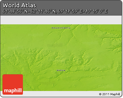 Physical 3D Map of the Area around 62° 0' 21" N, 69° 46' 30" E