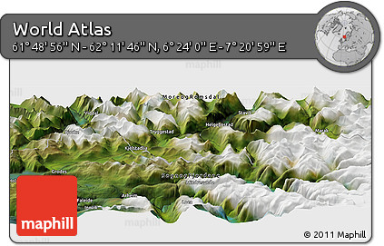 Satellite Panoramic Map of the Area around 62° 0' 21" N, 6° 52' 30" E